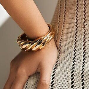 Stylish Chunky Gold Cuff Bangle Bracelet Wide Cuban Jewelry Twist